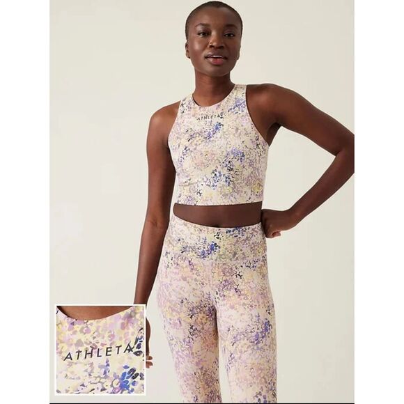 Athleta Conscious Train Crop Bra A-C Size S Racerback EUC Dynamic Leopard Grey - Picture 1 of 5